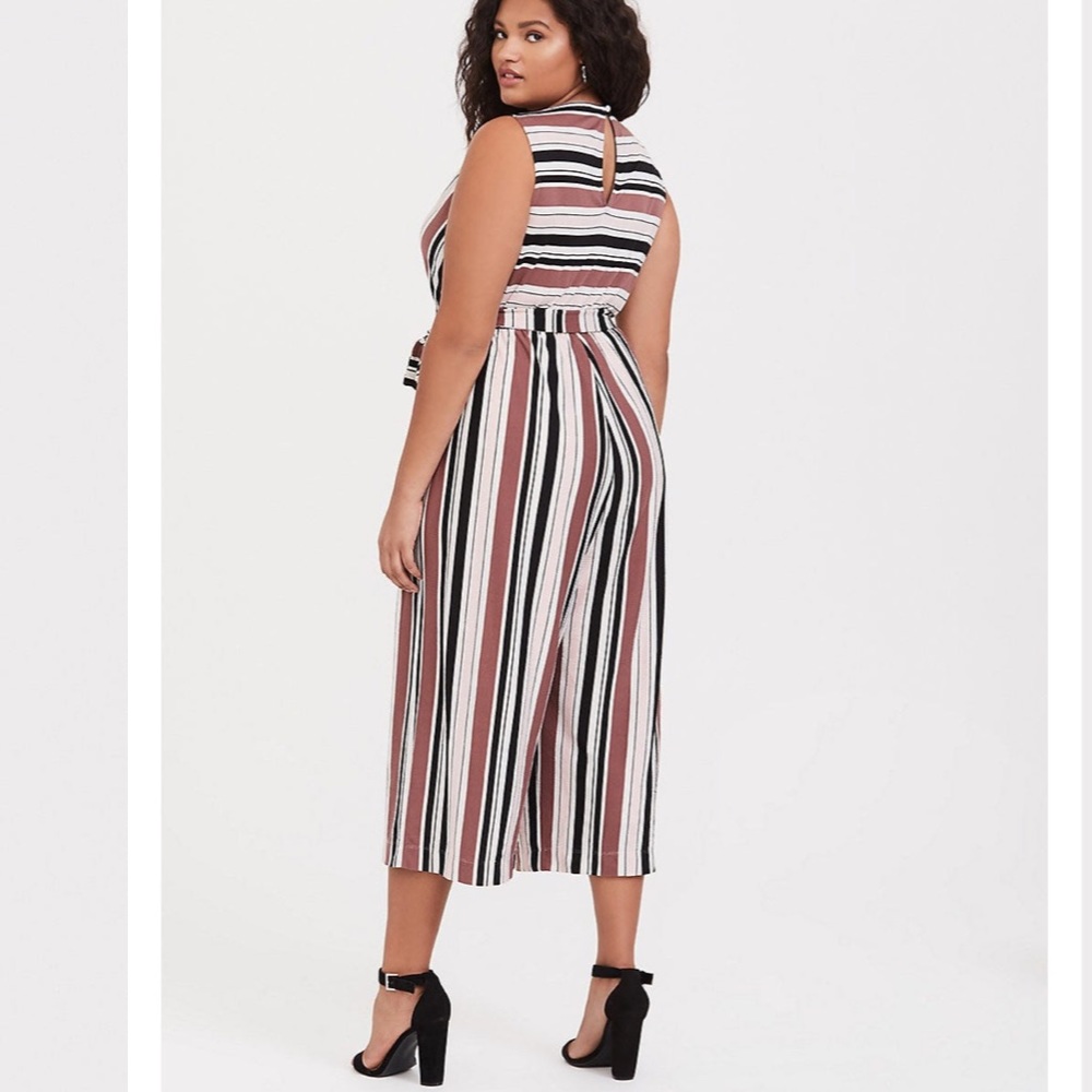 Torrid multi strip textured self tie culotte jumpsuit - Picture 3 of 5